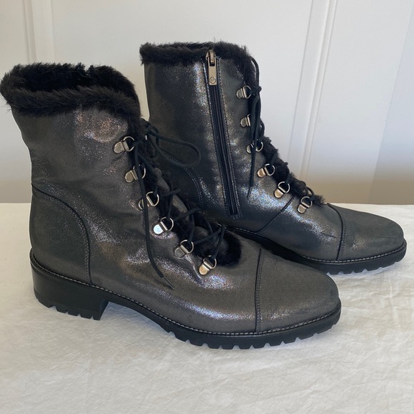 Peter Kaiser Leather Lace Up Ankle Boots Silver Gray - Picture 2 of 16